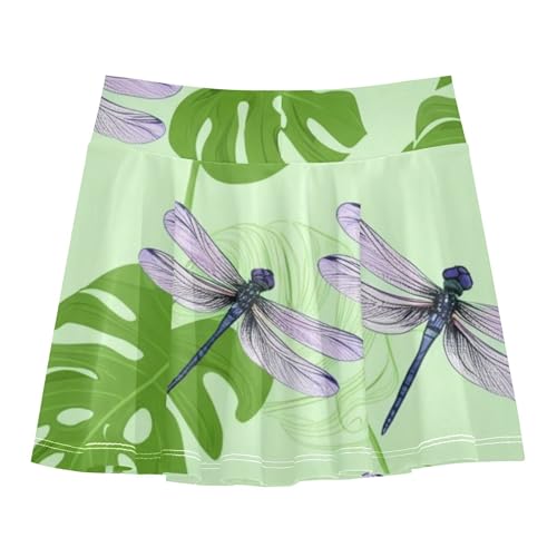 Toddler Tennis Skirts Dragonflies Green Leaves Floral Athletic Shorts for Girls Skorts Preppy Teen Skirt 4t2