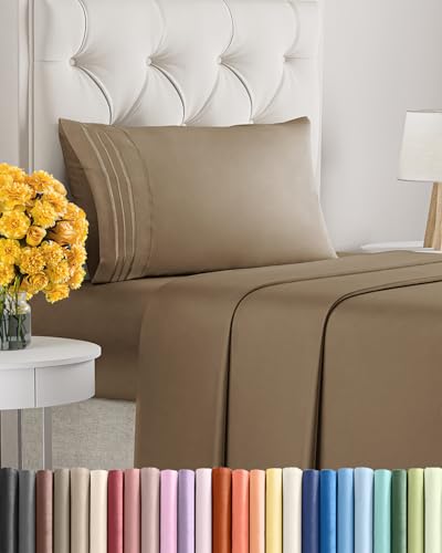 Image of Twin Size 3 Piece Sheet Set - Ultra Soft & Cooling Sheets - Neutral Brown | Fits 8 Inch to 16 inch Mattress, Wrinkle Free & Fade Resistant with Deep Pockets, Breathable, Comfy Hotel Luxury Bedding