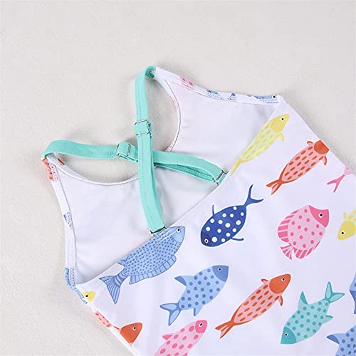 Modntoga Baby Girl Dinosaur Swimsuit Sleeveless Striped Swimwear Toddler Kids Dino Bathing Suit Bikini One Piece Beachwear (Fish, 4-5T) #TOP4