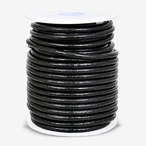 GENIQUE Real/Genuine Round Leather String Cord for Necklace Bracelets, Jewellery, Braiding (3mm, Black) - Image 2