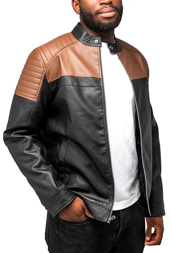 Image of X-Ray Men's Slim Fit Faux-Leather Moto Jacket with Removable Hood
