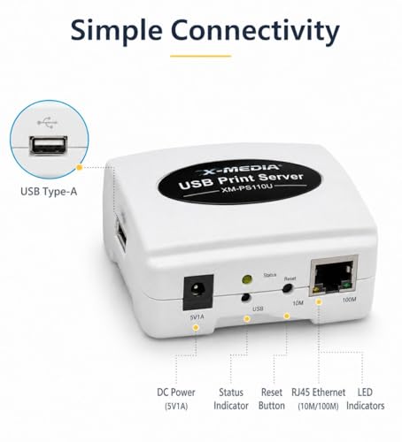 Image of X-MEDIA XM-PS110U 1-Port 10 /100Mbps Fast Ethernet USB Print Server | USB 2.0 Port Network Print Server