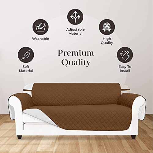 Vanelux Reversible Washable Sofa Slipcover 1-Piece Soft Quilted Water Resistant Couch Cover With Non Slip Foam And Elastic Straps Protector For Pets, Cats, Dogs, Kids (Brown/Ivory, Sofa 66") #TOP6