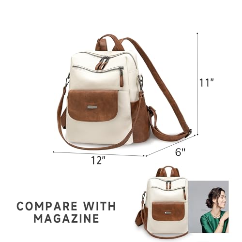 Image of WYFJNX PU Leather Backpack Purse for Women Fashion Multipurpose Design Handbag Ladies Shoulder Bags Travel Backpack White Brown