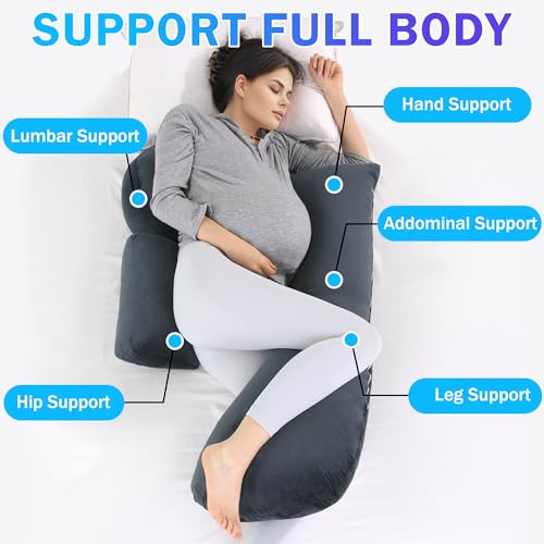 Image of HOMBYS Shredded Memory Foam J Shaped Pregnancy Pillow, Maternity Pillow for Sleeping with Adjuable Wedge Cushion, Extra Soft Body Support for Pregnant Women (Dark Grey)