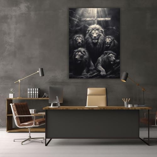 Affiche sur toile décoration murale Jésus et lions protecteurs 70x110 - 2