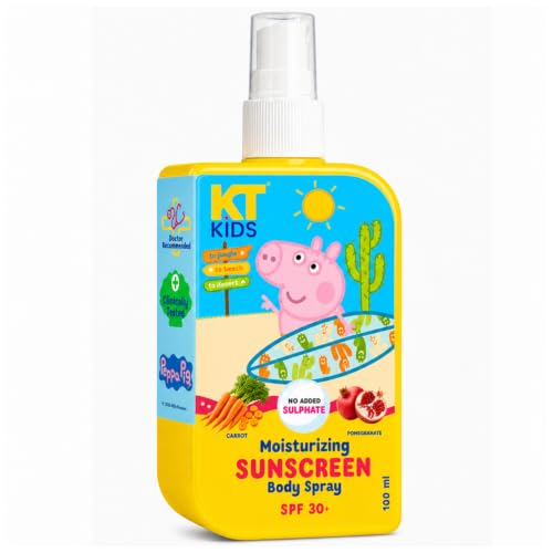 Image of Peppa Pig Mineral Sunscreen SPF30 Spray for Kids | Pediatrician Certified & 100% Vegan | Broad Spectrum UVA /UVB PA++++ | Swimming & Beach | Carrot & Pomegranate |100ml