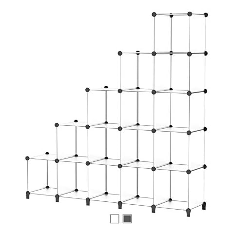 SIMPDIY Storage Modular Cubes 16 Cubes Transparent (124x124x30cm) Plastic Portable Organizer Bookshelf Shelf Rack Cover