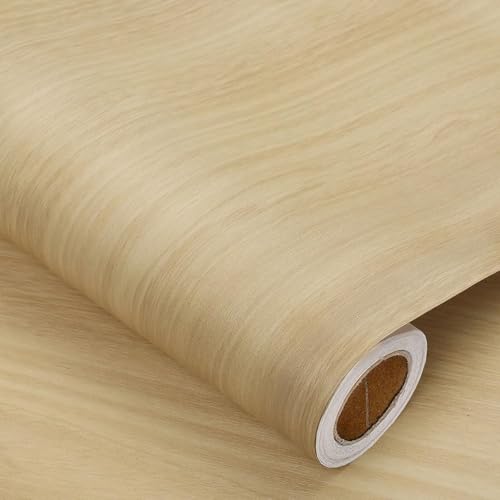 Image of TEKCOOL Peel and Stick Wallpaper Wood Contact Paper Woods Wallpaper Cream Wood Grain Contact Paper Thicken Textured for Cabinets and Drawers Countertops Waterproof Self Adhesive Vinyl (45x300-1pc)'