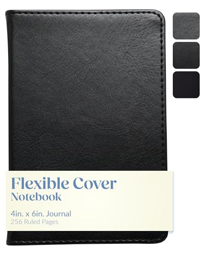 Eccolo WORLD TRAVELER Journal Notebook - Large Simply Black Lined Flexible Faux Leather With Lined Ivory Pages Lay Flat Notebook with Ribbon Bookmark, Size 4X6, Black 4X6