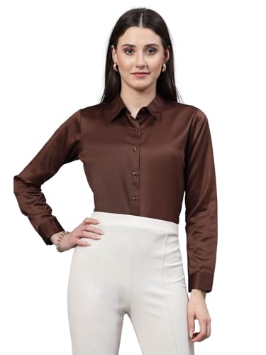 Image of Style Quotient Women Olive Satin Regular Formal Shirt