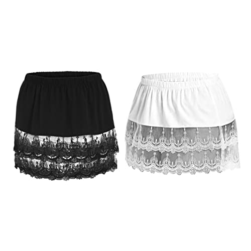 Odoukey Faux Balayage inférieur, Chemise en Dentelle Extension superposée Faux Balayage inférieur Mini Jupe à Demi-Longueur 2pcs, Extension de Chemise en Dentelle Cover