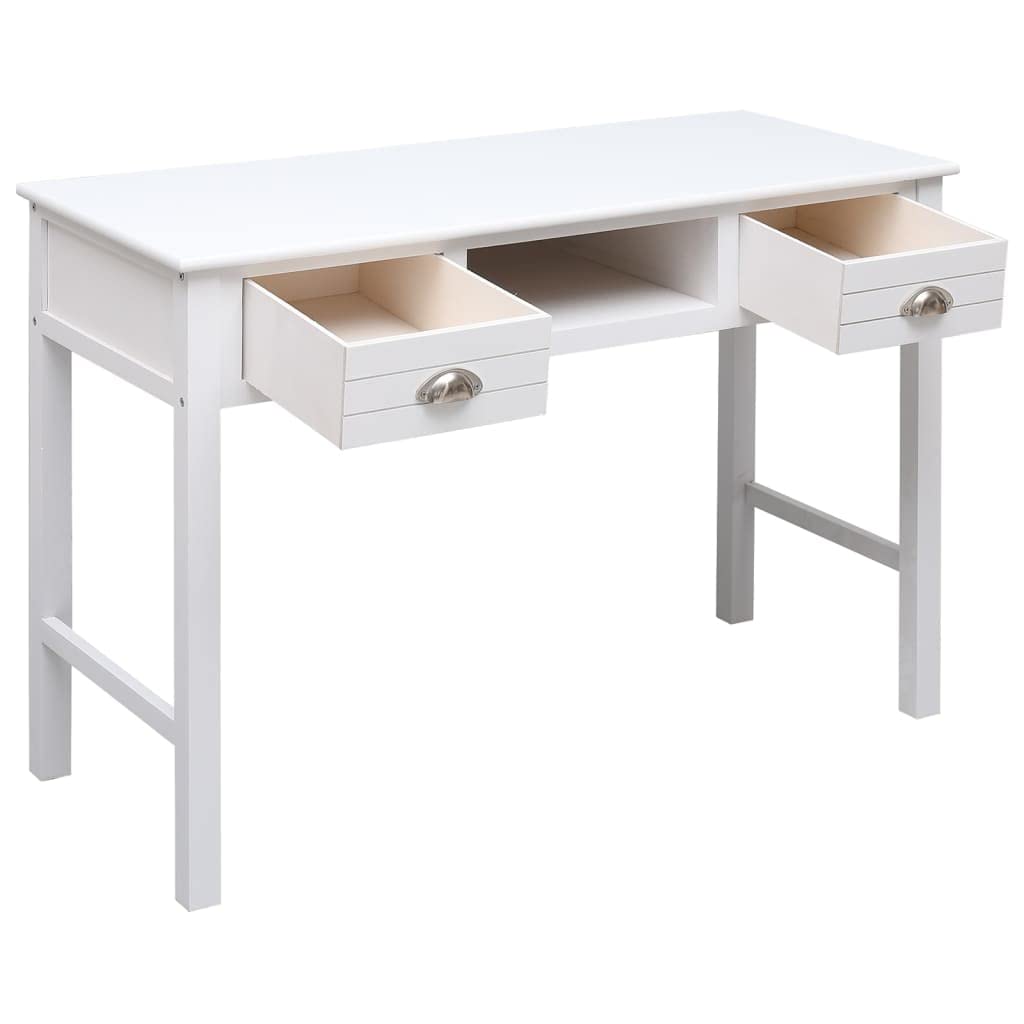 Scrivania bianca 108 x 45 x 76 cm, in legno massello Paulownia con 2 cassetti, scrivania per studio, consolle