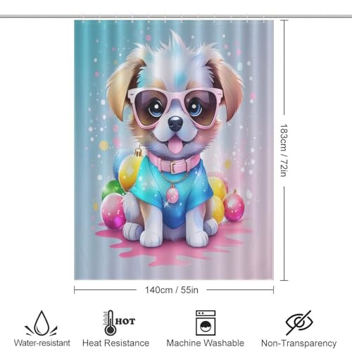 Rideau de bain imperméable polyester lavable 140x183cm chien mignon