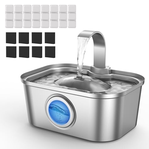 Image of Bobo&Dragon Stainless Steel Cat Water Fountain 124oz /3.5L, Ultra Quiet Automatic Pet Water Dispenser for Multiple Cats & Dogs, 6-Layer Filtration, Smart Window, Built-in 8+8 Replacement Filters
