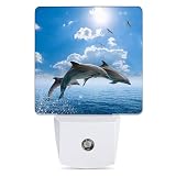 Jopowide Dolphins Seagulls Night Light, Marine Wildlife Night Lights Plug into Wall Decor for Bedroom, Bathroom, Dusk to Dawn Sensor Nightlights for Girls Women Room Gifts