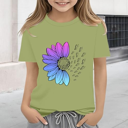 Girls Summer Tops Fashion 2025 Short Sleeve Tshirts Shirts Sunflower Pattern Crew Neck T Shirts Kids Girls Loose Tops4