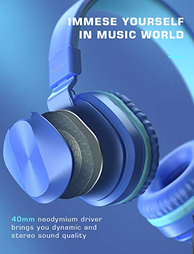 PeohZarr Headphones for Kids Students Girls Boys Teens Adults, Wired Headphones with Microphone, Folding Stereo Kids Headphones for Smartphone Tablet Laptop Computer Kindle MP3/4-Blue/Teal