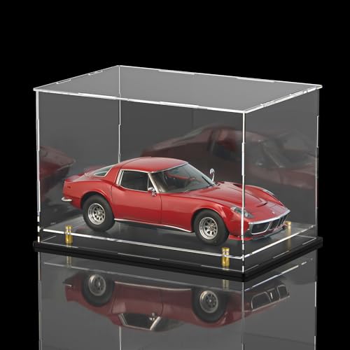Acrylic Display Case with Removable Floating Shelf and Thick Base, Sophisticate Elevated Platform with Gold Feet Show Box for 1：18 Scale Model Cars & 1:24 Diecast Car (33X17X19 CM)