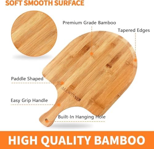 Pizza Peel 12 Inch, 2 Pack Bamboo Pizza Paddle, Wooden Pizza Peels for Making Pizza, Pizza Bread Pie Cutting Board for Kitchen