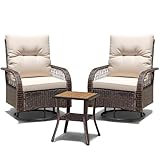 Devoko Patio Furniture Set Outdoor 3 Pieces Wicker Swivel Rocking Chairs Set of...