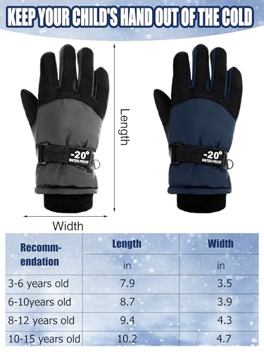 Image of SATINIOR 2 Pairs Kids Waterproof Winter Snow Gloves Ski Gloves for Boy Girl Outdoor Warm Thickening Snowboard