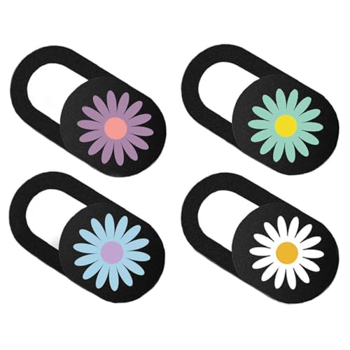 SHINEOFI Cubierta Deslizante para Cámara Web Ultrafina Estampado de Margaritas, Adhesivo Fuerte, 4 Piezas para Portátil y Tableta, Protección de Privacidad Segura y Decorativa