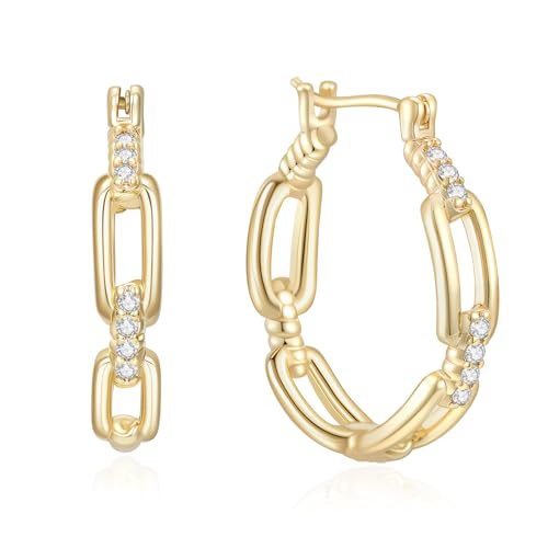 14K Gold Hoop Huggie Earrings for Women Soild Gold Earrings Diamond Hoops Earring Gold Trendy Cable Design Womens Earring 20/25/30MM