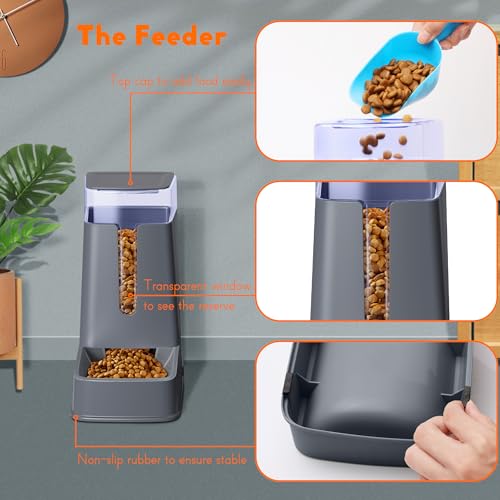 2 Packs Automatic Cat Feeder and Waterer, Gravity Dog Food and Water Dispenser Set for Small Medium Big Pets Cats Dogs Puppy Kitten, 1 Gallon x 2 - Image 4