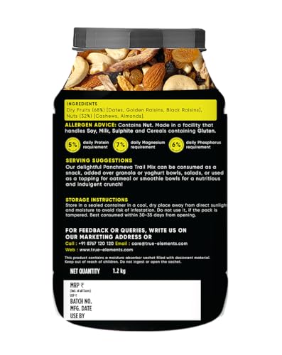 Image of True Elements Panchmeva 1.2kg - Fasting Special Trail Mix | Premium Dry Fruits | 5 Nuts - Almonds, Cashews, Dates, Raisins, Black Currant | Dry Fruits Mix | Healthy Snacks