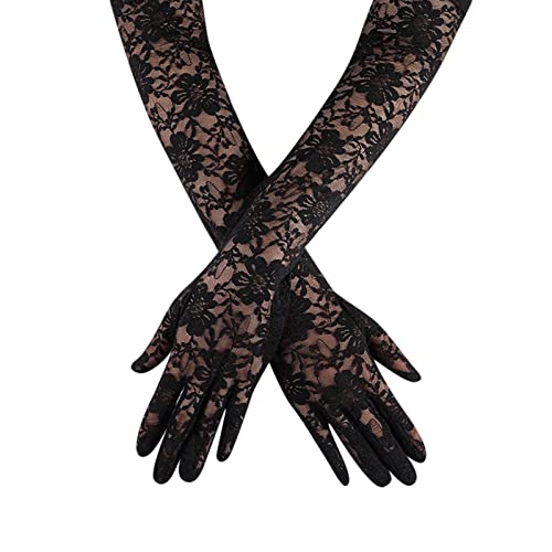 Suxgumoe Gants longs en dentelle avec protection UV pour femme, gants de mariage, style vintage, élégants, longueur coude, gants pour femme pour opéra et thé (Noir) Cover
