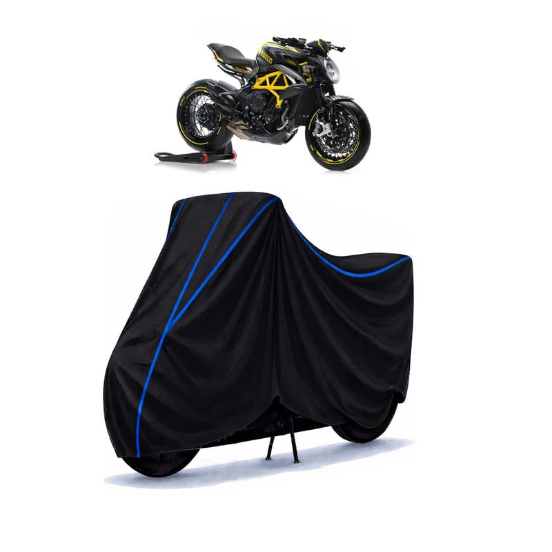 Image of MV Agusta Dragster 800 RR Bike Cover Water Resistant Universal Motorcycle Rain | Heavy Duty UV Protection, Dust, Scratch Indoor Outdoor All Weather with Black Blue Piping Elastic