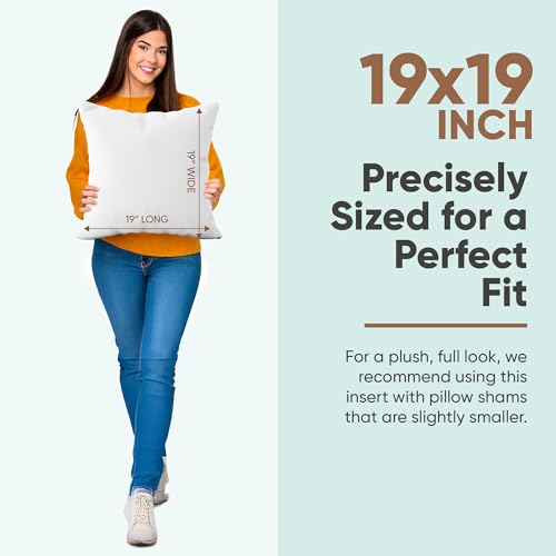 Image of Pillowflex Synthetic Down Pillow Insert 19x19 in - Karate Chop Pillow | Small Square Sham Form, Plush Polyester Cotton Blend, Cloud-Like Comfort, Clump-Resistant Fill, Smooth Elegant Finish