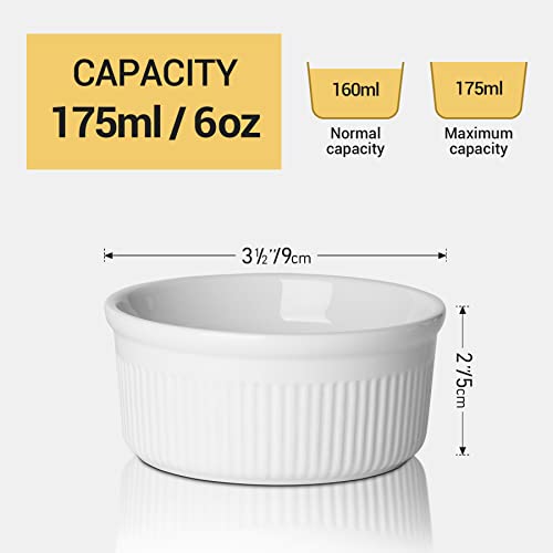 ComSaf White Porcelain Ramekins, 175ML Baking Cups for Souffle, Creme Brulee, Custards, Pudding and Ice Cream - Durable Pack of 6 - Image 3
