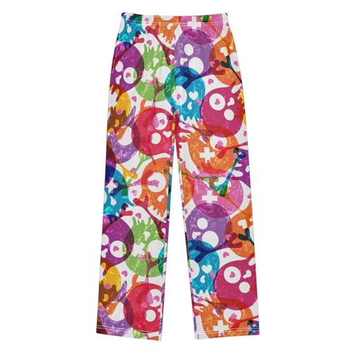 ZZXXB Watercolor Skeleton Boys Long Pants Soft Trousers Elastic Waist Kids Lounge Bottoms with Pockets S-XL