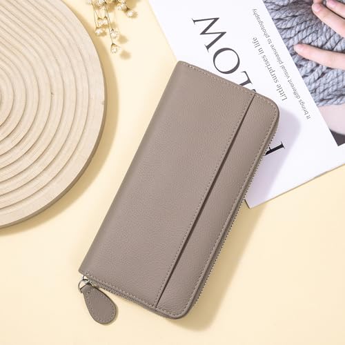Image of RFID Blocking Womens Zipper Wallet Leather Large Capacity Billfold Clutch Zip Around Wallets for Women