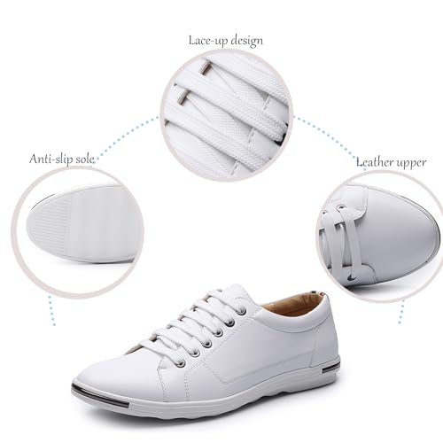 Men's Flat Dress Sneakers Leather Lace-Up Round Toe Design with Soft Sole, Non-Slip Business Work Shoes for Daily and Sporting Activities3