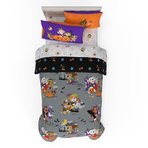 Image of Paw Patrol Kids Halloween Bedding 5 Piece Super Soft Cozy Reversible Comforter and Sheet Set with Sham, Twin, (Officially Licensed Product) By Franco
