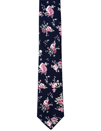 Image of BELLUNO Men's Cotton Floral Skinny Tie, 2.5 inch Width, with Gift Box