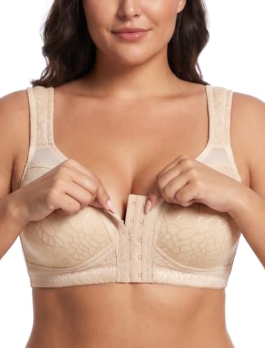 Image of Lemorosy Women's Plus Size Front Closure Posture Back Unlined Wireless Bra