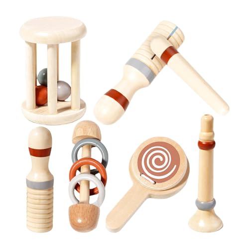 Babyrassel-Set aus Holz | Pädagogische Handrasseln | Beruhigendes...