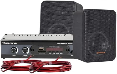 HAYONIK, Kit de Som Ambiente, 200W, Com 2 Caixas Pretas, 1 Amplif...