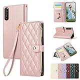 Rosbtib 用の Xperia 1 II ケース 手帳型 docomo SO-51A ケース 財布型 カバー エクスぺリア1 II 手帳型ケース ファスナー型 小銭入れ 携帯カバー カード収納 SO51A SOG01 カバー Xperia 1 II スマホケース 高級PUレザー 肌触り良い ストラップ付き マグネット式 スタンド機能 全面保護(ピンク)