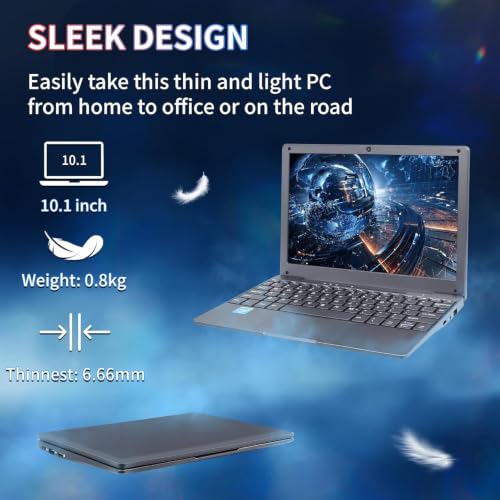 Image of 10.1-inch Portable Mini Pink Laptop Computer, DDR4 8GB RAM, 256GB SSD, Celeron N4000, Built-in Webcam, Notebook with WiFi, HDMI, Bluetooth, Type-C Charging, Easy to Carry（Transparent Gray）