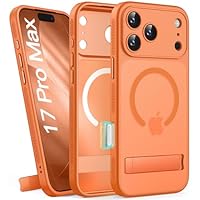 SIXBOX Coque pour iPhone 17 Pro Max avec Bouton de Capture de Contrôle de Caméra, Compatible avec MagSafe, Protection Militaire, Translucide Mat avec Support Antichoc Etui iPhone 17 Pro Max, Orange