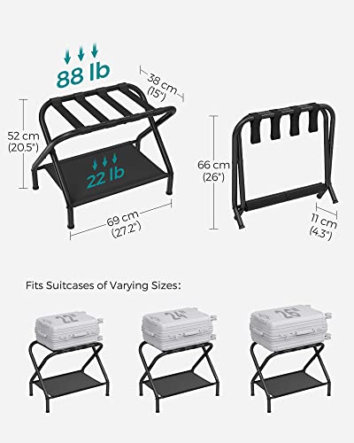 SONGMICS Luggage Racks, Set of 2, Suitcase Stand with Fabric Storage Shelf, for Guest Room, Bedroom, Hotel, Foldable Steel Frame, Holds up to 110 lb, 27.2 x 15 x 20.5 Inches, Black URLR002B02 - Image 4