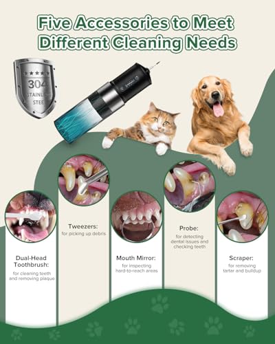 YABIFE Non-Vibrating Ultrasonic Tooth Cleaner for Dogs with Water Cooling System. Dog Plaque and Starter Remover, with Dental Care Kit and Teeth Brush, 3 Cleaning Modes with Lighting