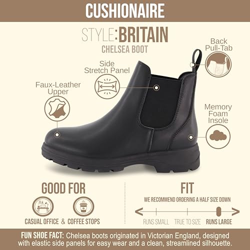 Image of CUSHIONAIRE Women's Britain Chelsea Boots, Soft Vegan Leather, Non-Slip Sole, Memory Foam, Back Pull Tab, Ankle Boots for Women, Wide Widths