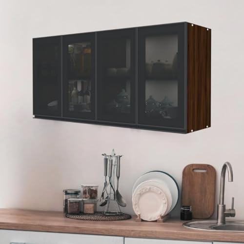 Image of SPECIALITY PANELS Multipurpose Cabinet with Modern Elegance Tinted Glass Wall Cabinet, Space Organizer for Office /Kitchen in (Redica Walnut, 4 Glass Shutter)