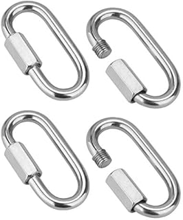 4 Pcs Heavy Duty Locking Carabiner Clip, Carabiner D Shape Buckle Pack, M8 Stainless Steel Threaded Quick Link, Quick Link Chain Carabiner for Home, Camping, Climbing, Hiking, Traveling